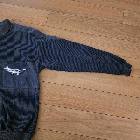 Vintage Huk-A-Poo Ribbed Knit Collared Airplane Sweater- L - Picture 7 of 12